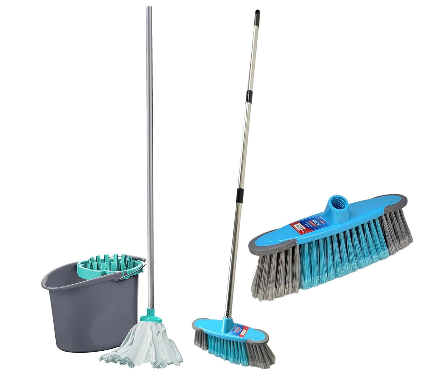 Hbala Premium Spin Mop and Bucket Set – 16L, Telescopic Stainless Steel Handle, Blue/Gray
