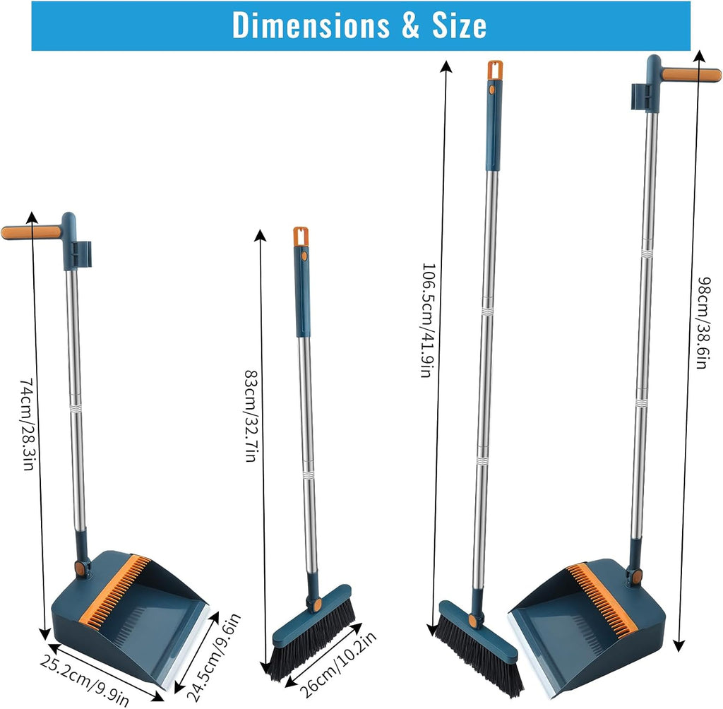 Hbala Broom and Dustpan Set – Telescopic Handle, Swivel Head, Foldable Storage
