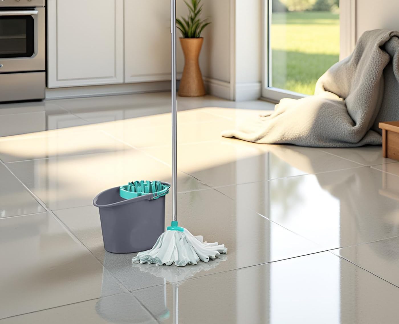 Hbala Premium Spin Mop and Bucket Set – 16L, Telescopic Stainless Steel Handle, Blue/Gray