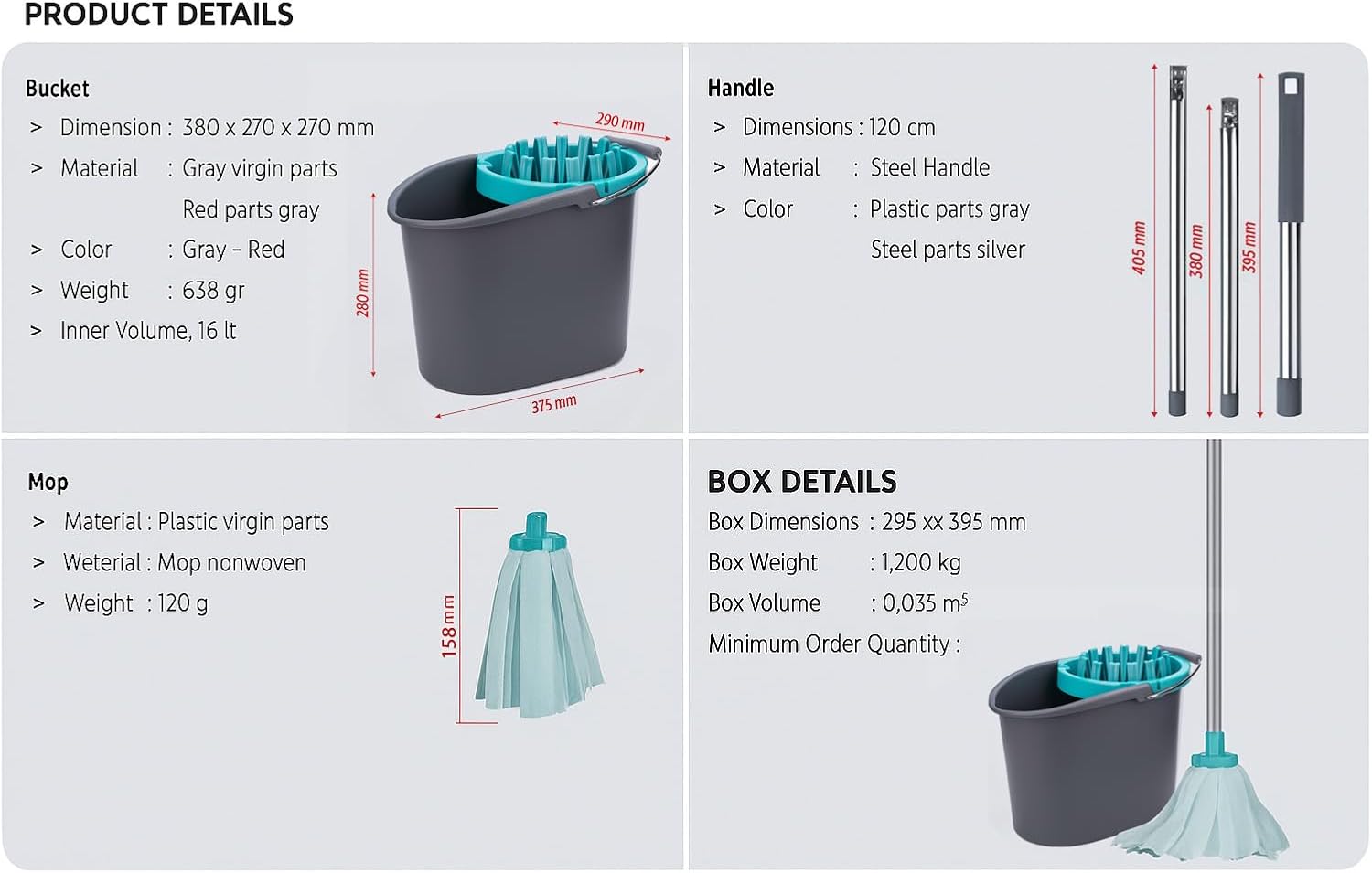Hbala Premium Spin Mop and Bucket Set – 16L, Telescopic Stainless Steel Handle, Blue/Gray