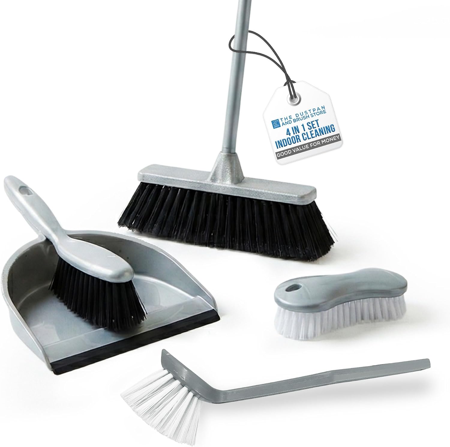Hbala 4-Piece Home Cleaning Set – Broom, Dustpan & Brush, Scrub Brush, Dish Brush