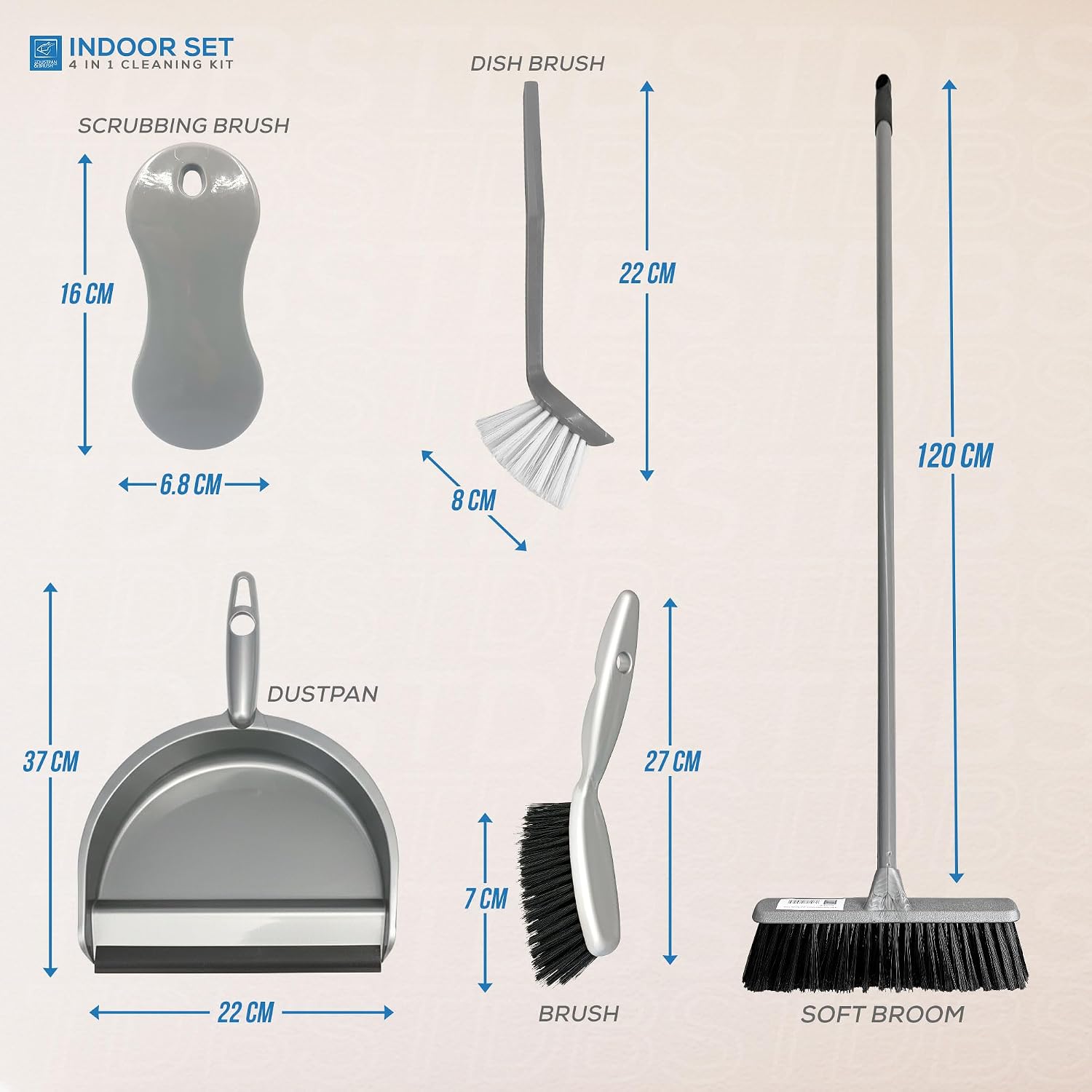 Hbala 4-Piece Home Cleaning Set – Broom, Dustpan & Brush, Scrub Brush, Dish Brush