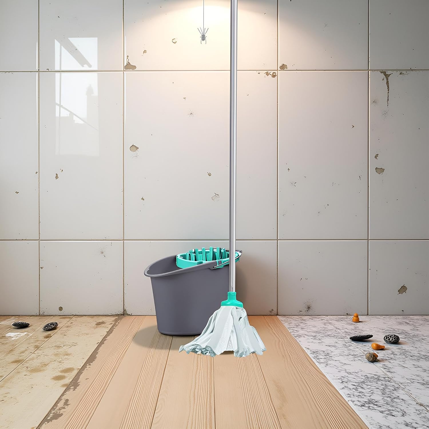 Hbala Premium Spin Mop and Bucket Set – 16L, Telescopic Stainless Steel Handle, Blue/Gray
